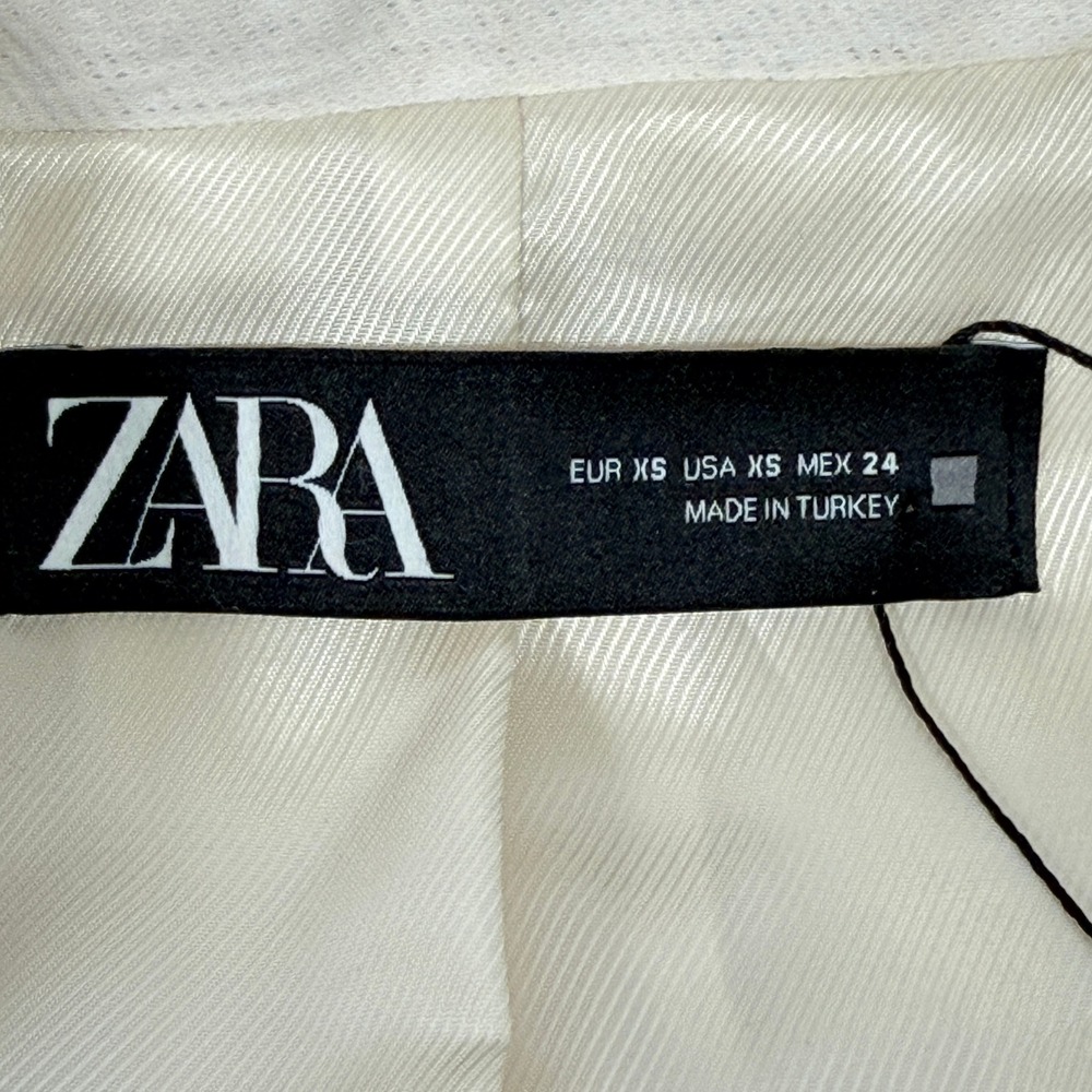 ZARA Women XS Ecru Cream Cropped Macrame Fringe Blazer Jacket - Picture 6 of 10